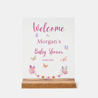 Señal Acrílica Rótulo Baby Shower de bienvenida para mariposa
