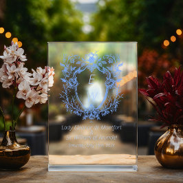 Señal Acrílica Rótulo Boda de monograma Escudo azul de la línea d