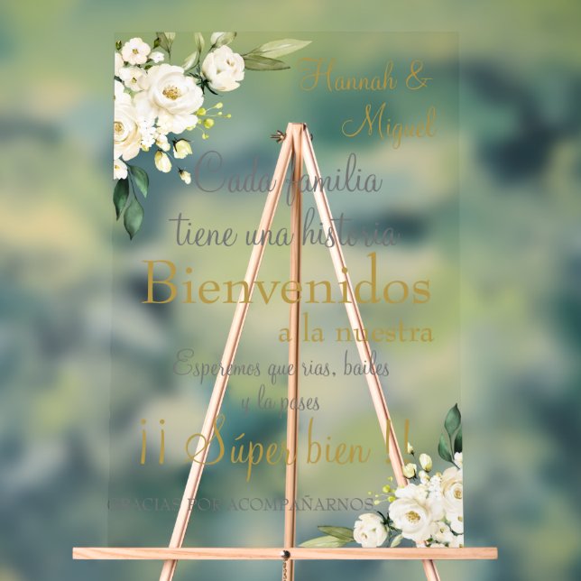 Señal Acrílica Rótulo Boda español floral blanco (Neutral )