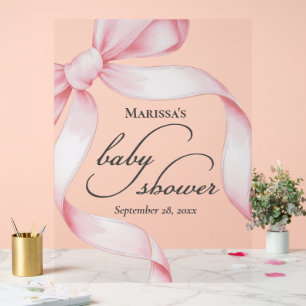 Señal Acrílica Rótulo de acrílico Baby Shower de Coquette rosa Bo