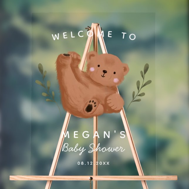 Señal Acrílica Rótulo de Baby Shower Cub Bear Cute (Neutral )