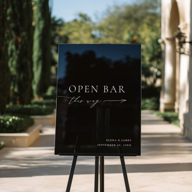 Señal Acrílica Rótulo de Boda de barra abierta en blanco y negro  (Acrylic Black and White Open Bar Wedding Sign)