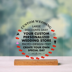 Señal Acrílica Rótulo de boda personalizado 8" x 10" Base de acrí