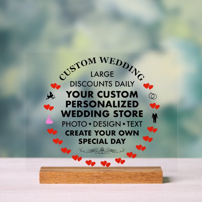 Señal Acrílica Rótulo de boda personalizado 8" x 10" Base de acrí (Neutral )