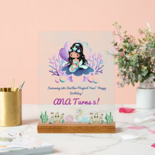 Señal Acrílica Rótulo de cumpleaños de sirena mágica - Acrílico p