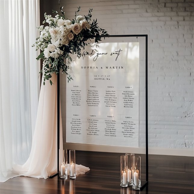Señal Acrílica Rótulo de la tabla de asientos acrílicos escarchad (Minimal Wedding Frosted Acrylic Seating Chart Sign)