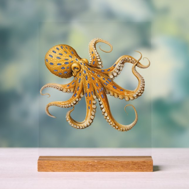 Señal Acrílica Rótulo de Rótulo Octopus de anillo azul (Neutral )