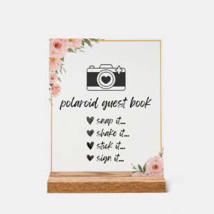Señal Acrílica Rótulo del libro de invitados de Polaroid Floral