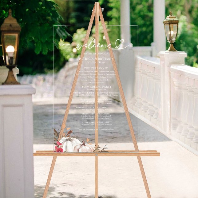 Señal Acrílica Rótulo del programa de bodas de calabaza caída (Subido por el creador)