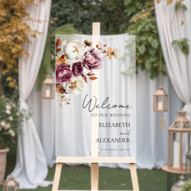 Señal Acrílica Rótulo Fiesta de Boda floral acrílica de Borgoña (Subido por el creador)