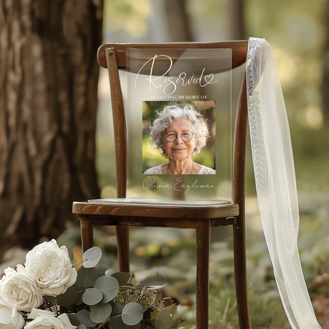Señal Acrílica Rótulo fotográfico Boda en memoria de asientos res (Reserved Seat Wedding Memorial Photo Sign)