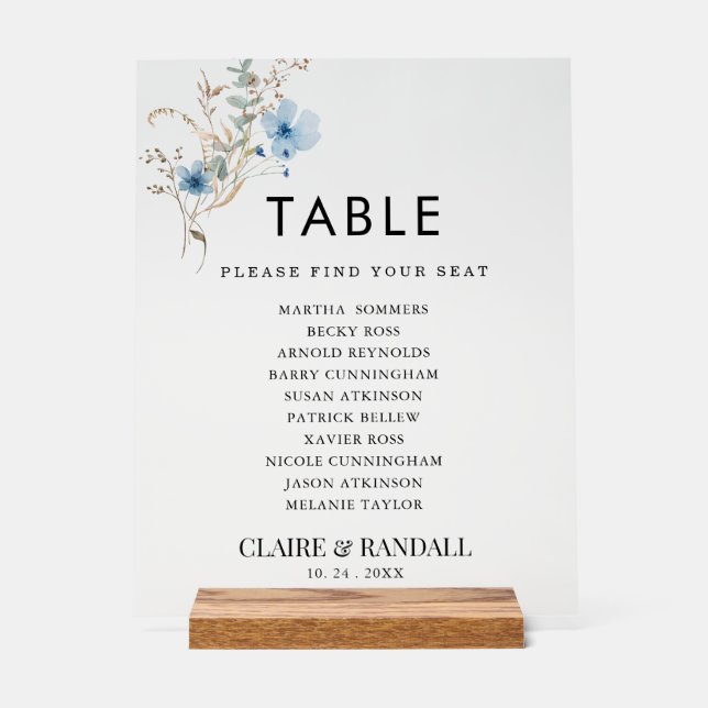 Señal Acrílica rustic dusty Blue watercolor flower bouquet (Anverso)