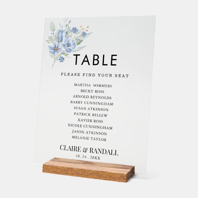 Señal Acrílica rustic dusty blue watercolor flowers & leaves (Ángulo)