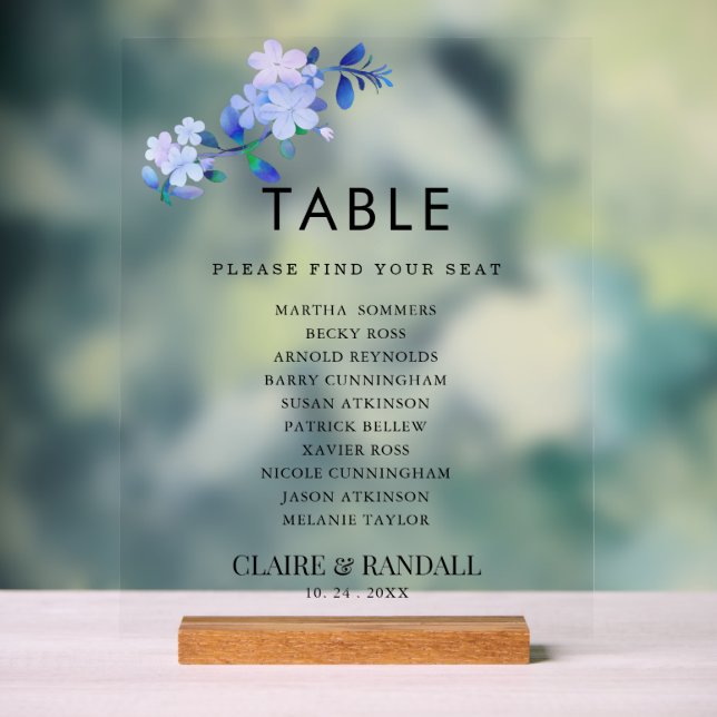 Señal Acrílica rustic dusty blue watercolor-style flower & leaves (Neutral )