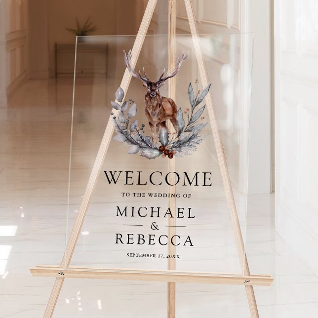 Señal Acrílica Rustic Watercolor Forest Deer Wedding Welcome (Subido por el creador)