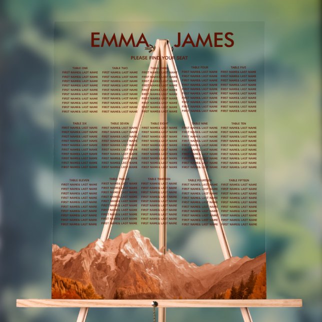 Señal Acrílica Rustic wedding seating chart Acrylic Sign (Neutral )