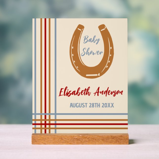 Señal Acrílica Rustic Western Horseshoe Baby Shower (Neutral )