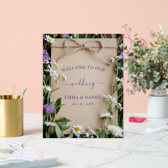 Señal Acrílica Rustic Wildflower Botanical Wedding Welcome sign (Boda)