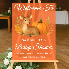 Señal Acrílica Rústico Baby Shower de ciervos y calabazas de bosq