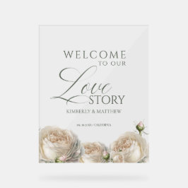 Señal Acrílica Sage Greenery Roses Welcome Wedding Sign
