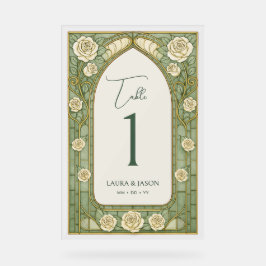 Señal Acrílica Sage Stained Glass Floral Wedding Table Number