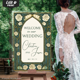 Señal Acrílica Sage Stained Glass Floral Wedding Welcome 