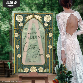 Señal Acrílica Sage Stained Glass Floral Wedding Welcome 