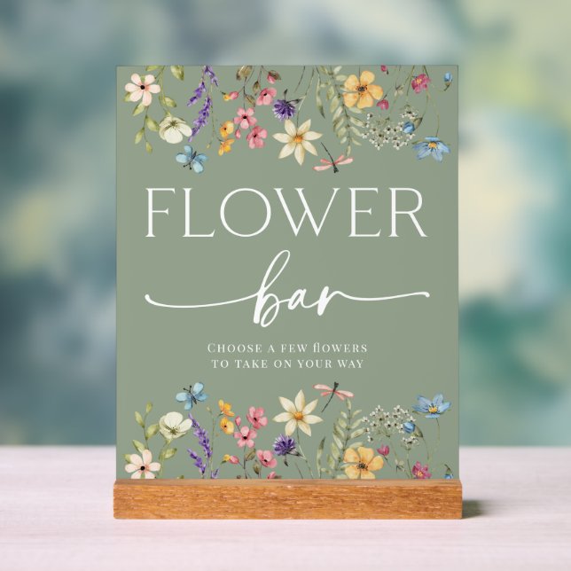 Señal Acrílica Sage Wildflower Bridal Shower Flower Bar Rótulo (Neutral )