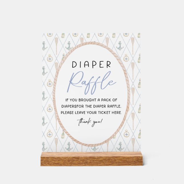 Señal Acrílica Sailboat Baby Shower Games - Diaper Raffle Sign (Anverso)