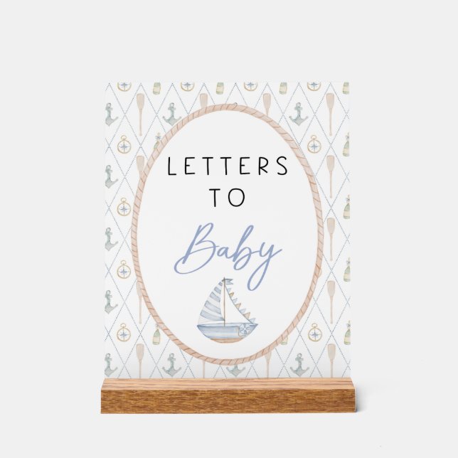 Señal Acrílica Sailboat Baby Shower Games - Letters to Baby (Anverso)