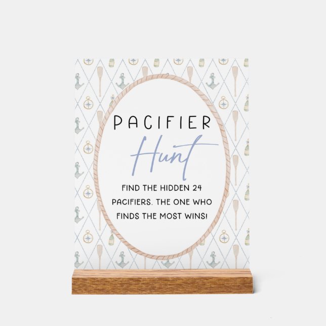 Señal Acrílica Sailboat Baby Shower Games - Pacifier Hunt (Anverso)