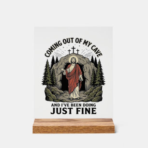 Señal Acrílica Saliendo de mi cueva Camiseta divertida religiosa