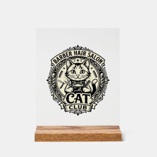 Señal Acrílica Salón de Barbería Gato Divertido Gráfico - Barberí