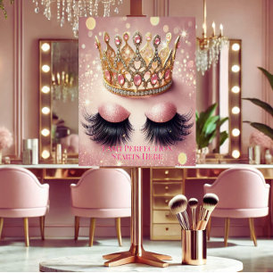 Señal Acrílica Salón de la corona de la Purpurina rosa Eyelash