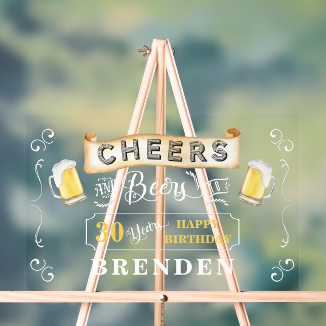 Señal Acrílica Saludos y cervezas para fiesta de cumpleaños de 30 (Neutral )