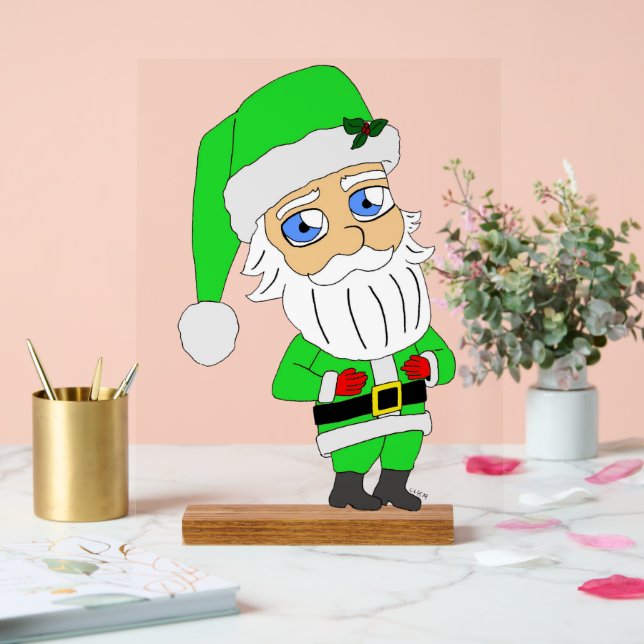 Señal Acrílica Santa Chibi traje verde (Boda)