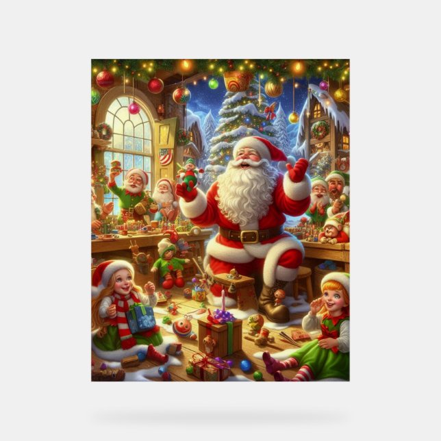 Señal Acrílica Santa in His Christmas Workshop With Toys Wall (Anverso)