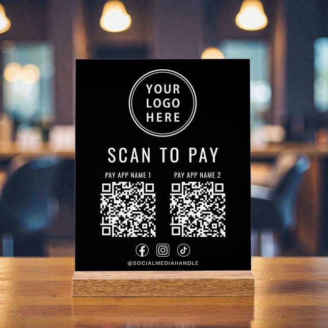 Señal Acrílica Scan to Pay QR Code Black Tabletop (Scan to Pay QR Code Black Tabletop Acrylic Sign)