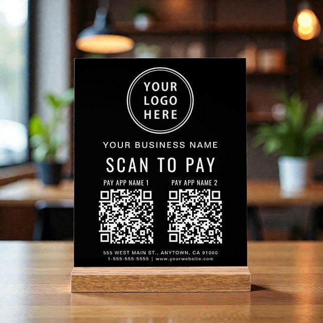 Señal Acrílica Scan to Pay QR Code Black Tabletop (Scan to Pay QR Code Black Tabletop Acrylic Sign)