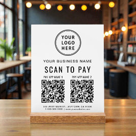 Señal Acrílica Scan to Pay QR Code White Tabletop