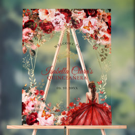 Señal Acrílica Scarlet Enchanted Floral Gold Quinceanera Welcome