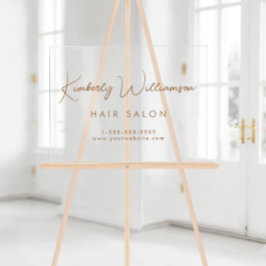 Señal Acrílica Script de firma Gold de nombre de negocio