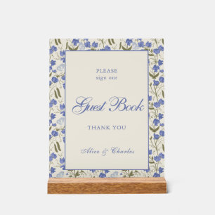 Señal Acrílica Script Dulce Pea Floral Crema y Boda Azul