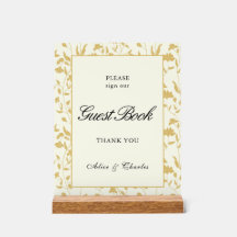Script Floral Cream and Gold Guest Book Rótulo