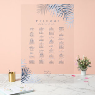 Señal Acrílica Seating Blue/Wht ID956 del Boda de la hoja de palm