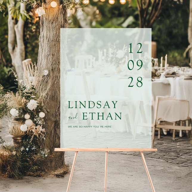Señal Acrílica Sencilla Elegante Boda Transparente Verde (Simple Elegant Green Transparent Wedding Acrylic Sign)