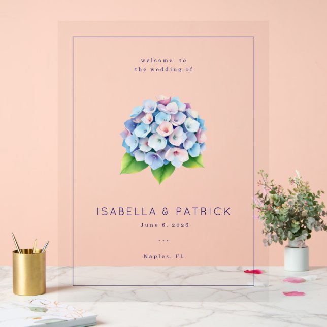 Señal Acrílica Serena Hortensia Pastel (Boda)
