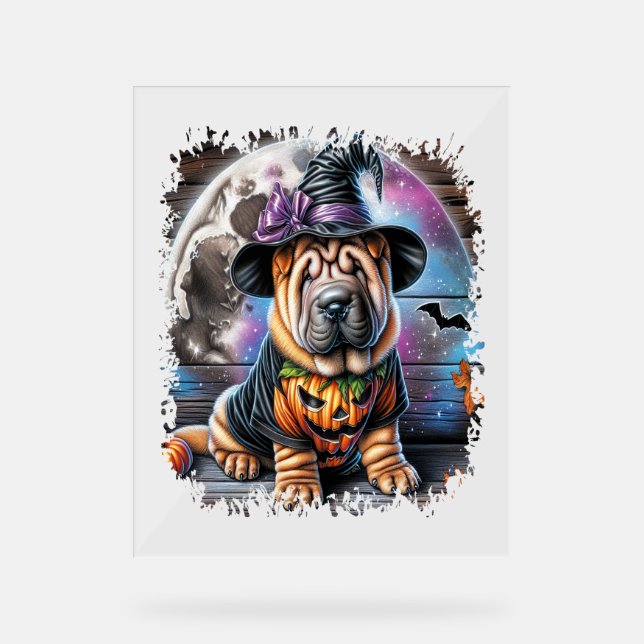Señal Acrílica Shar Pei Dog Halloween Square (Anverso)