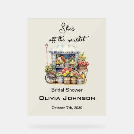 Señal Acrílica She's off the Market Beige Flower Bridal Shower