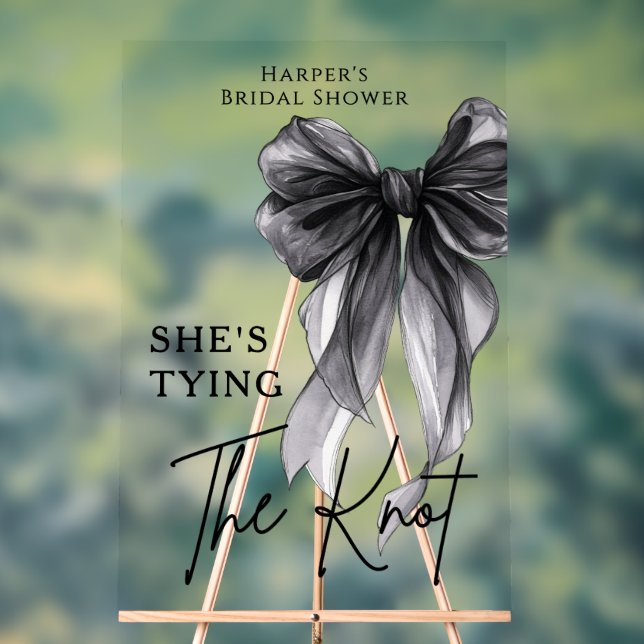 Señal Acrílica She's Tying The Knot Black Bow Welcome Sign (Neutral )